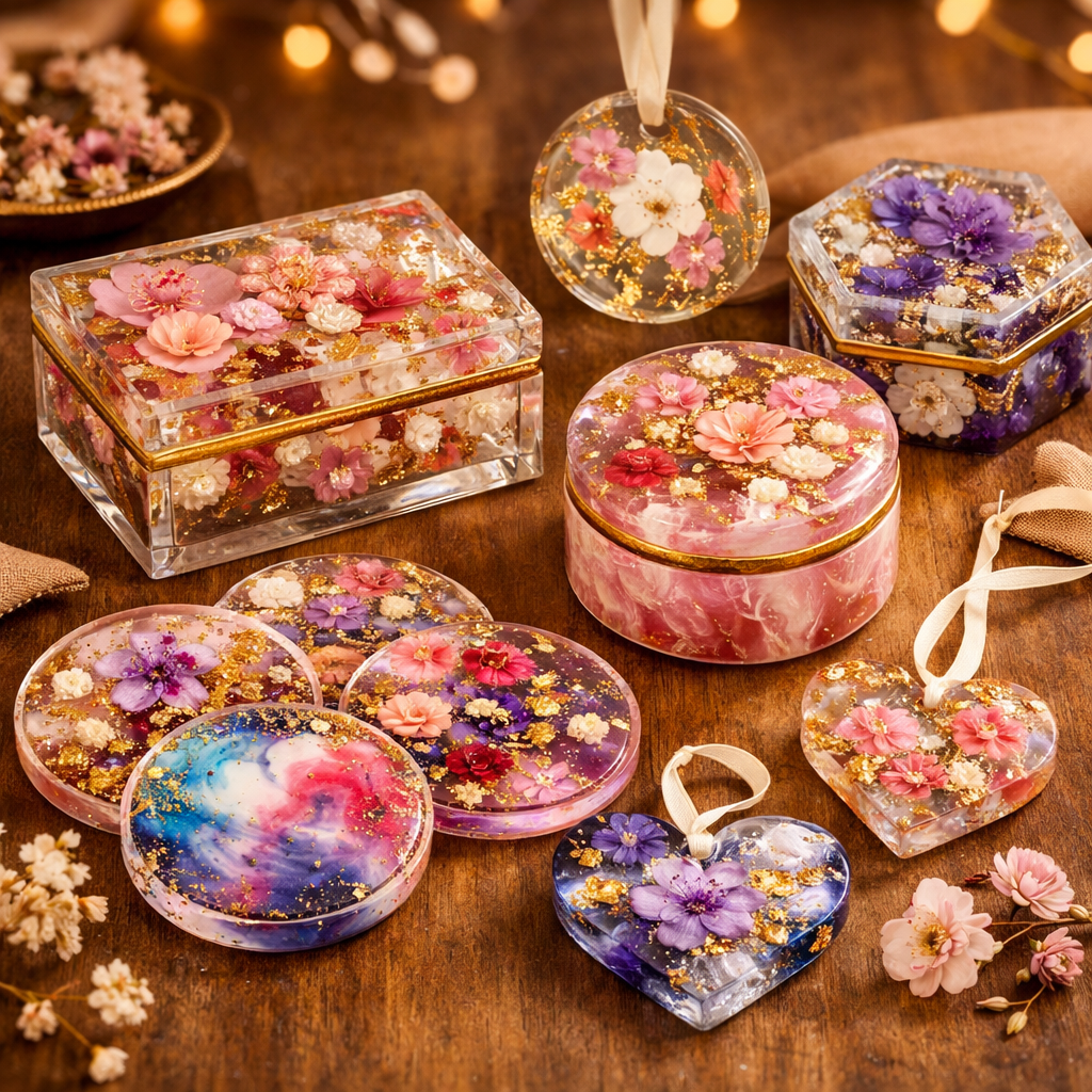 Caja Decorativa Resina Flores